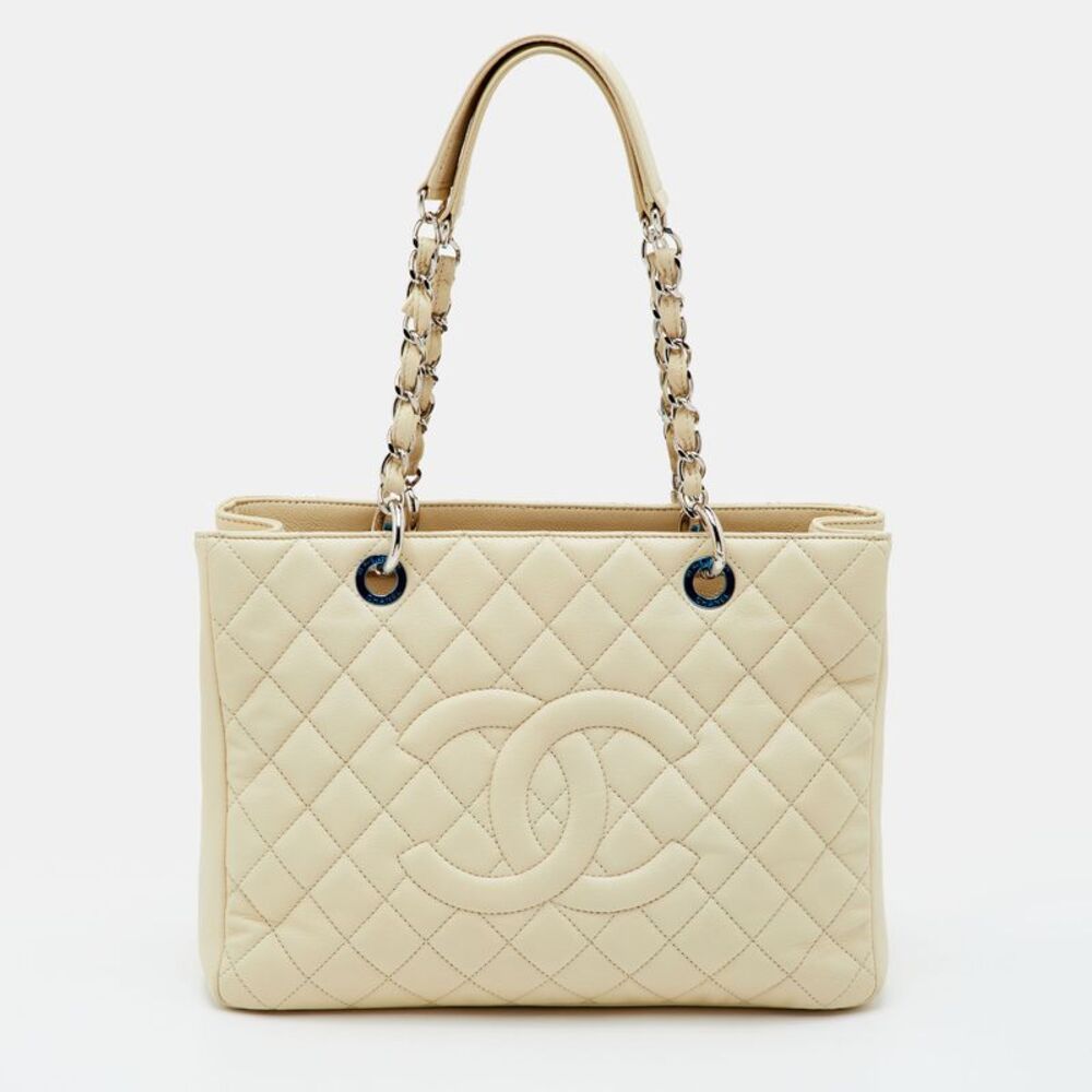 Chanel Gst Cream Quilted Leather Grand Shopping Tote